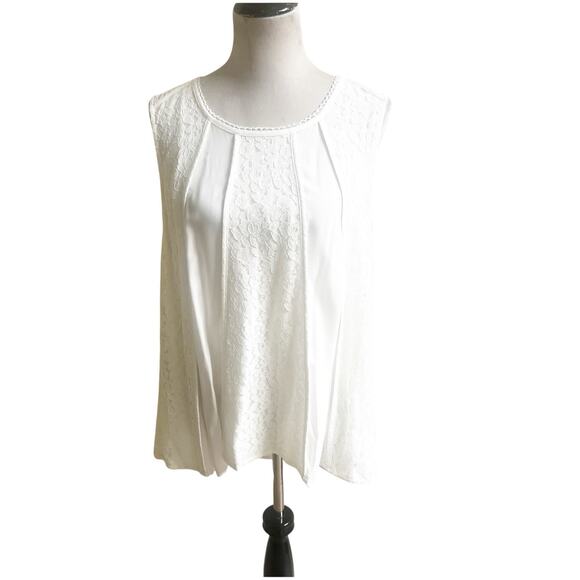 Soft Surroundings Lace Inset Slub Knit Top Size Ivory Sleeveless Size Large Boho - Picture 1 of 9